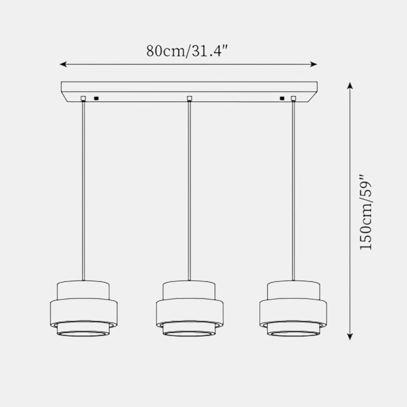 Lumiris Suspension Travertin Cylindrique, luminaire design naturel en travertin clair et bois sombre, 3 suspensions superposées.