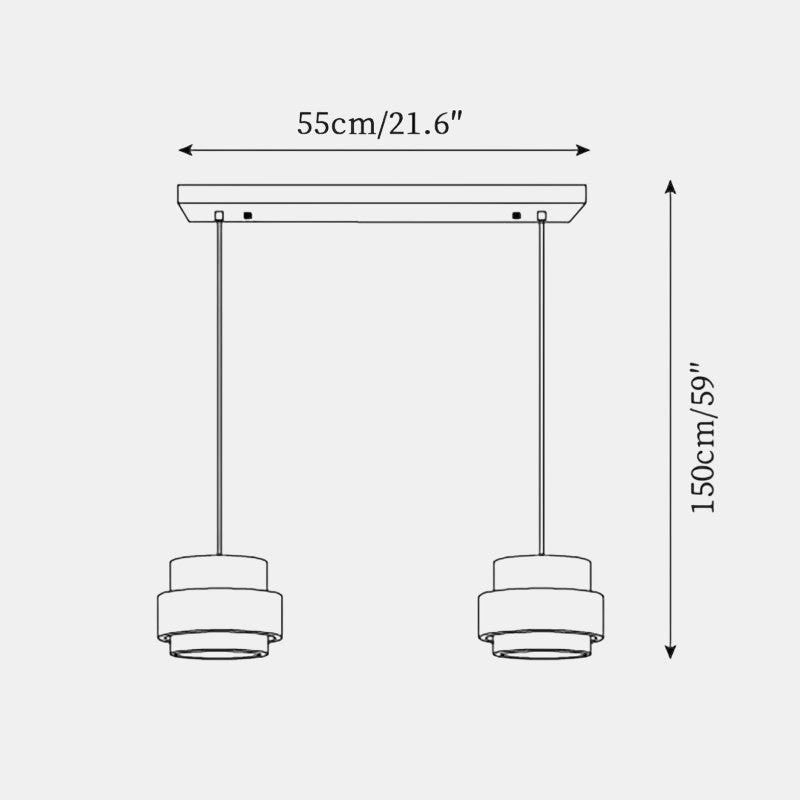 Lumiris Suspension cylindrique en travertin clair et bois sombre, design naturel, 55cm de large, 150cm de haut.