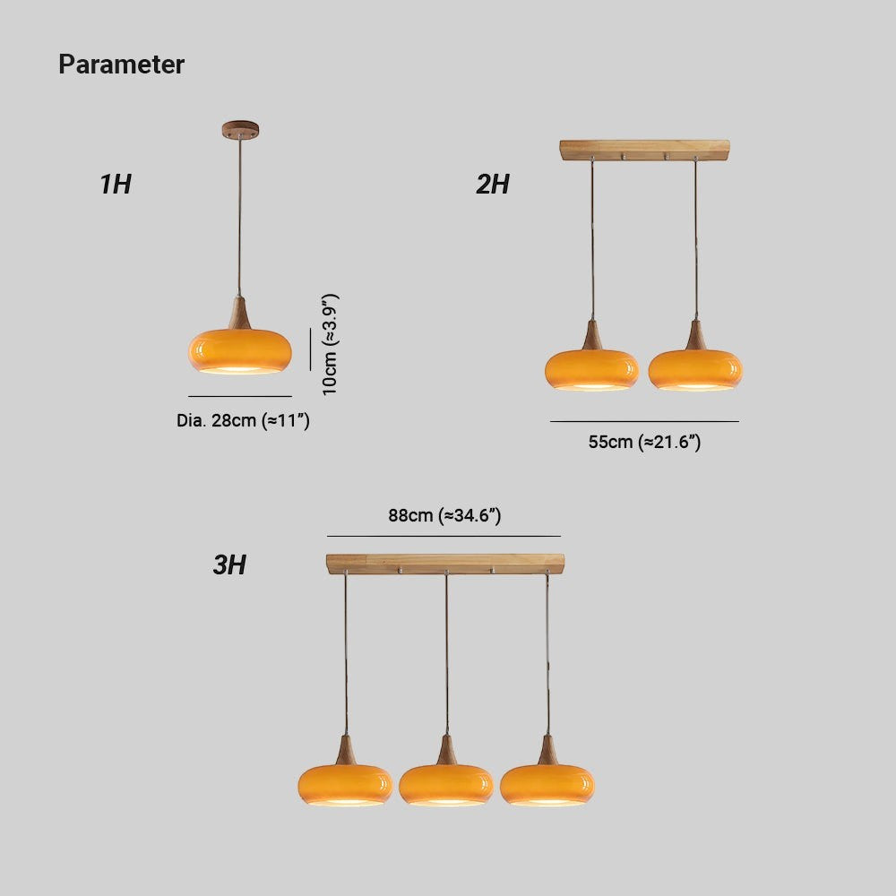 Lumiris Suspension en verre ambré et bois, design moderne, idéale pour cuisine et salle à manger.