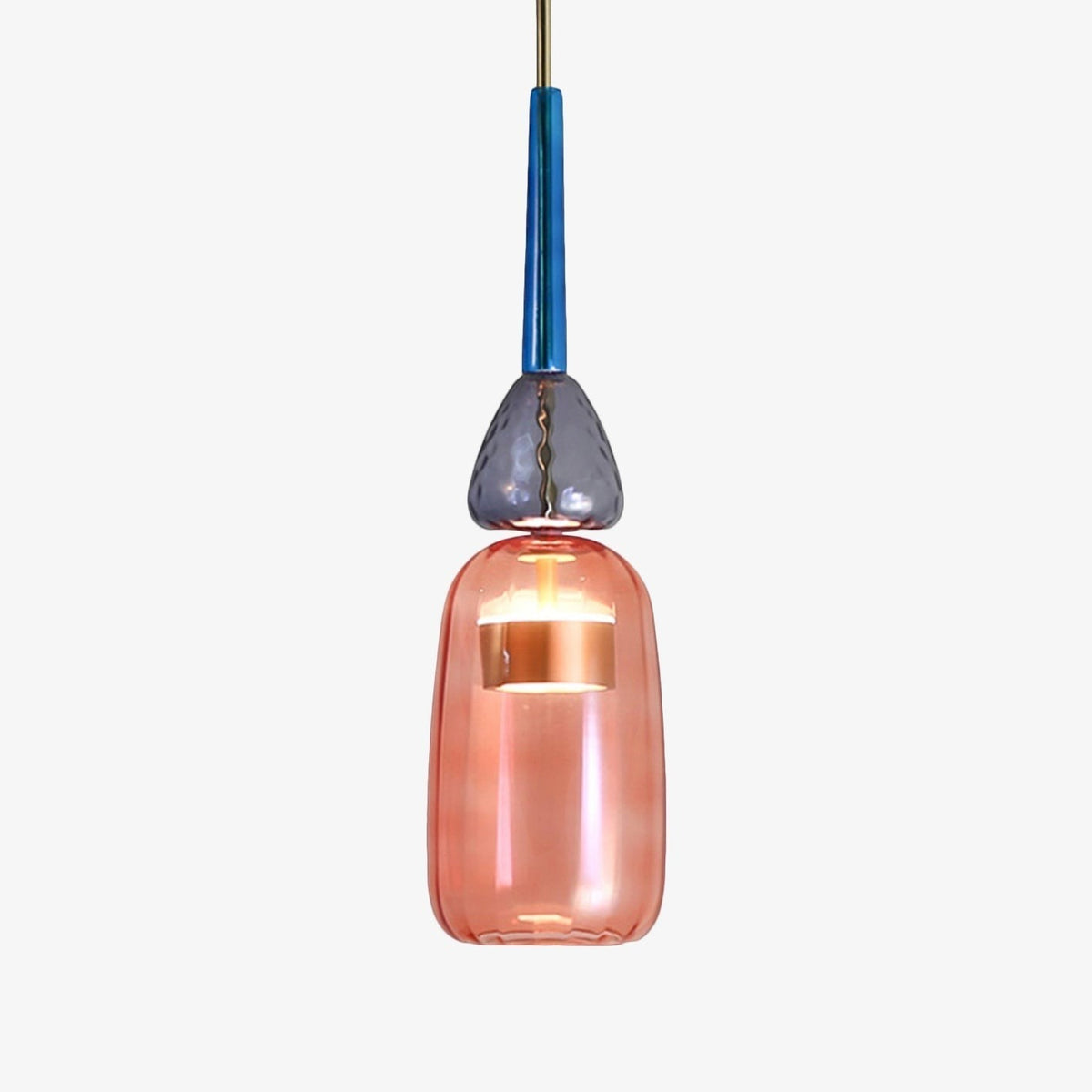 Lumiris suspension LED en verre rose et bleu, design moderne, abat-jour en verre coloré, idéale pour salle à manger.