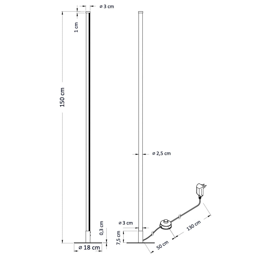 Lampadaire RGB Dimmable Base Ronde — Télécommande Incluse