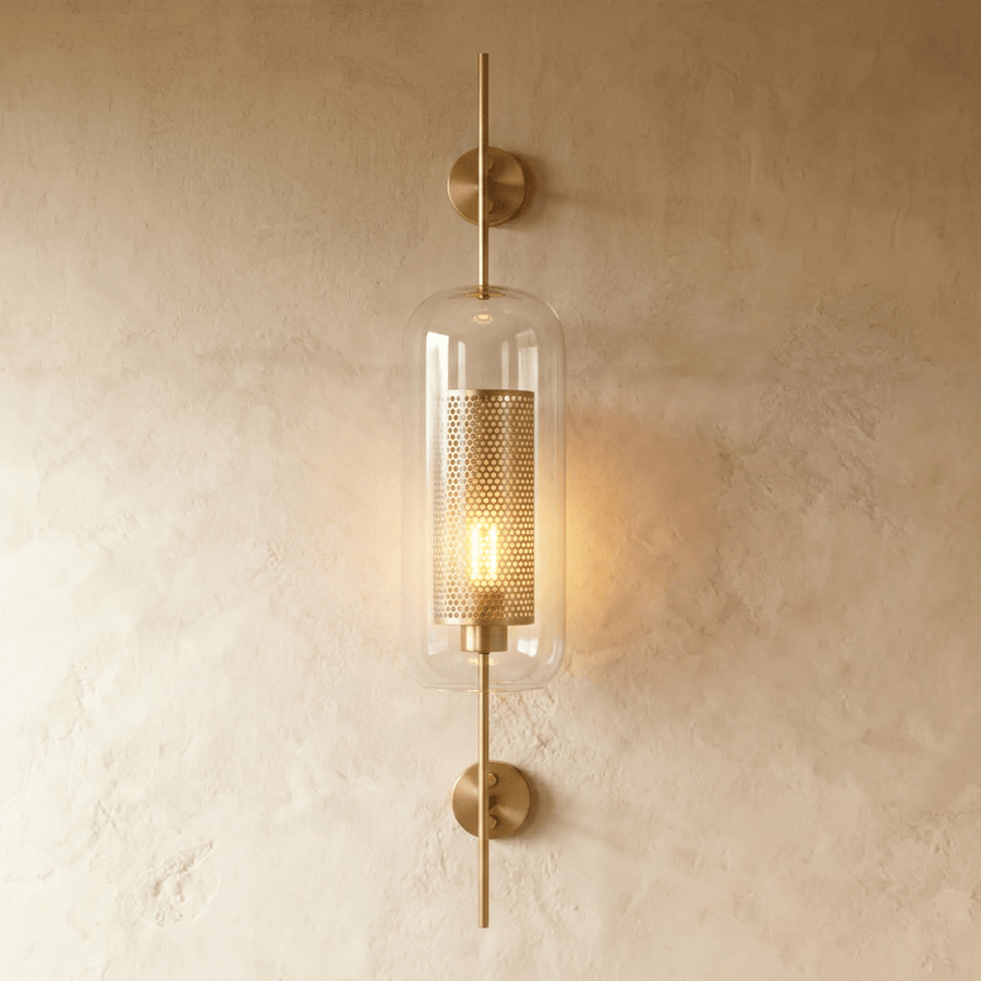 Applique Murale Tube Verre LED — Rosace Fer Forgé