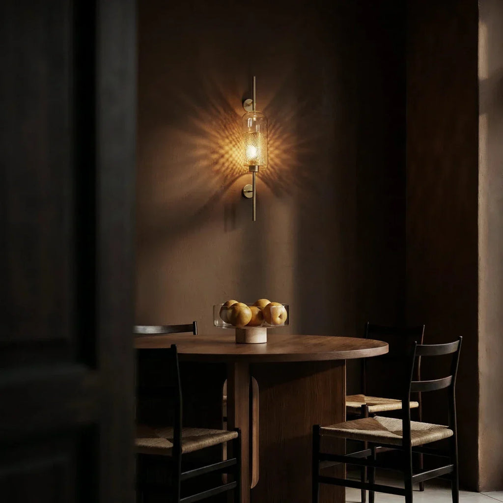 Applique Murale Tube Verre LED — Rosace Fer Forgé